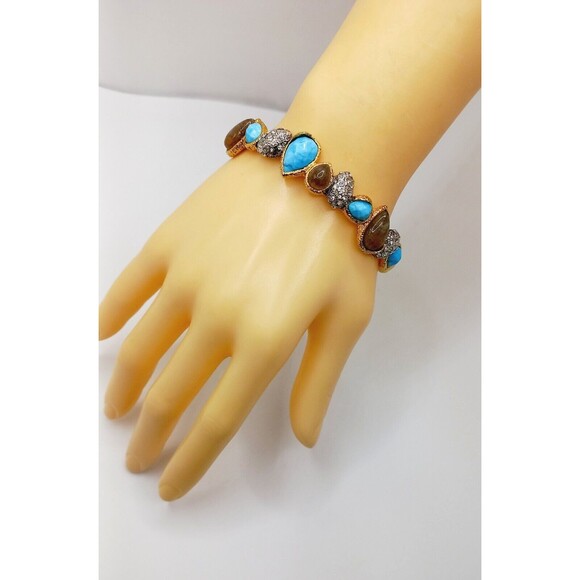 Alexis Bittar Elements Cholulian Turquoise, Labradorite & Crystal Cluster Bangle - Picture 3 of 13
